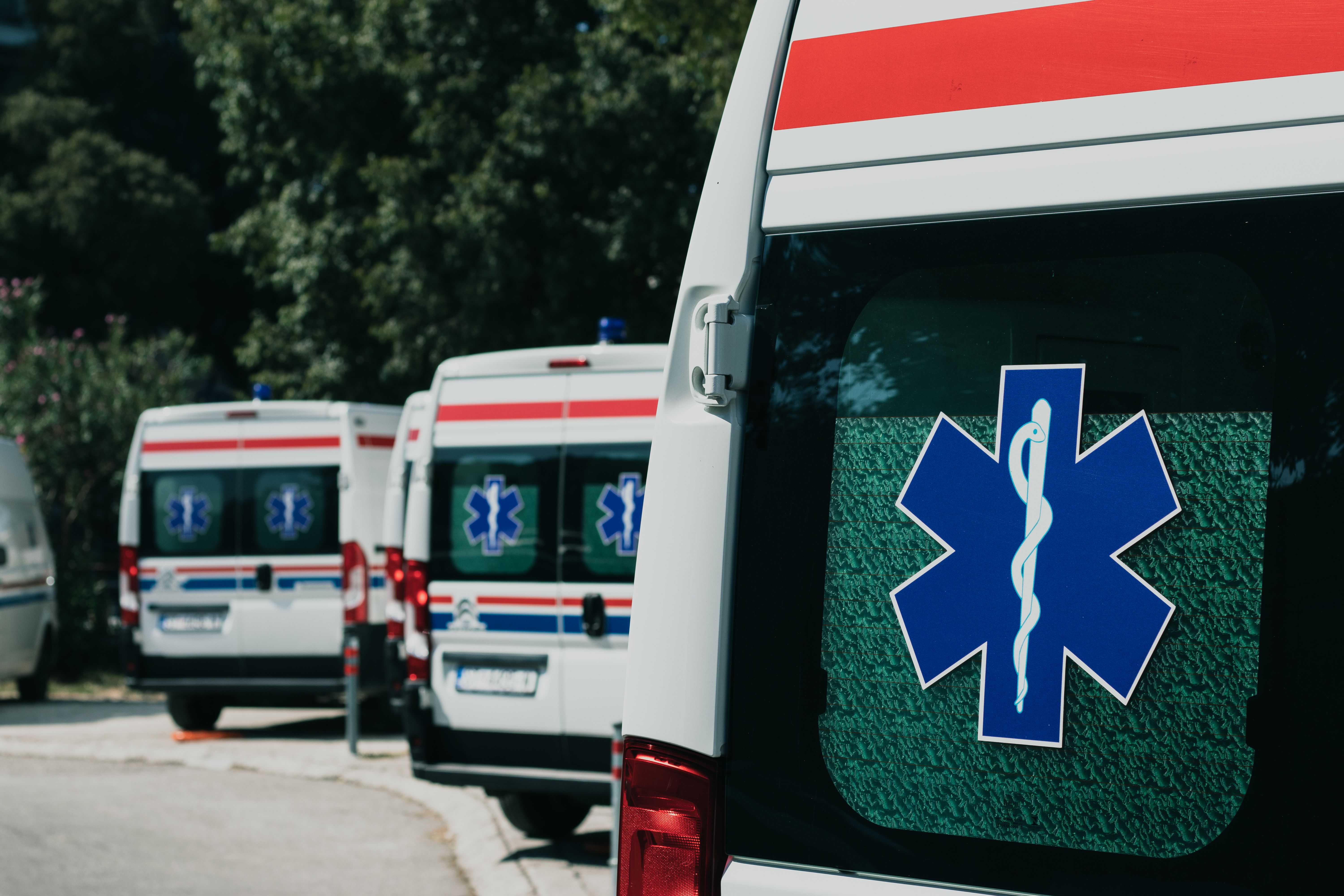 Ambulance fleet with Star of Life — Meghana Ambulance Service Bangalore